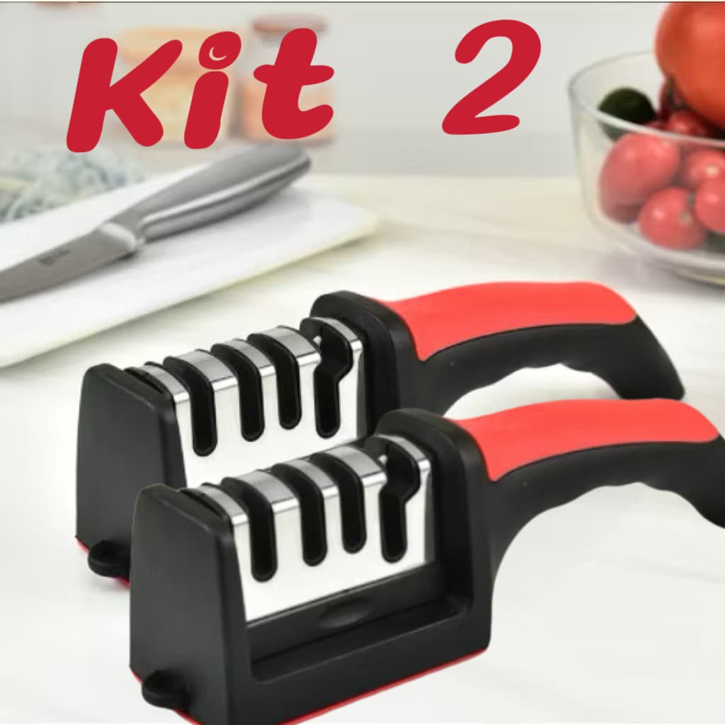 Kit 2 Afiador de Facas Manual 3 Níveis para Cozinha – Fácil e Rápido
