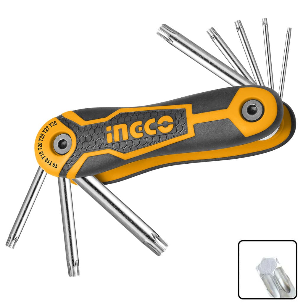 Jogo Chave Torx Canivete T9 a T40 Dobrável CrV INGCO HHK14083 Profissional Portátil 8pcs Compacto