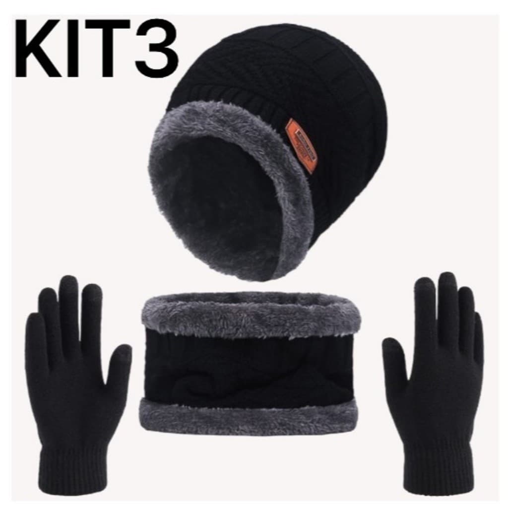 Touca de Frio Forrada + Gola Forrada + Luva normal - Masculina e Feminina Kit Inverno