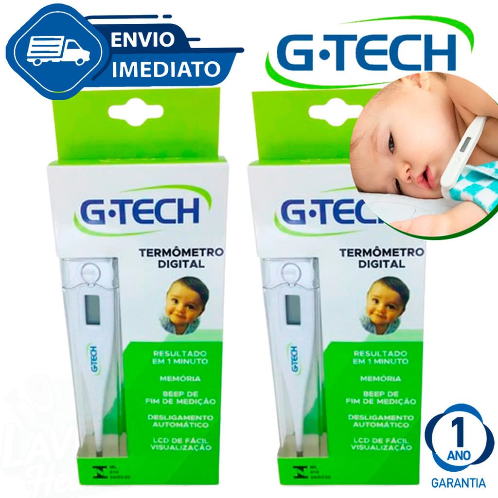 Kit C/2 Termômetro Clínico Digital Branco G-Tech Infantil e Adulto Rápido Th1027 Envio Imediato