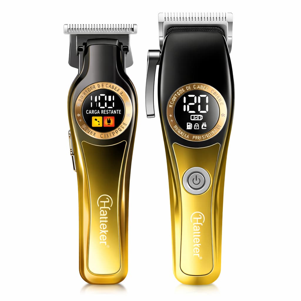 Kit Máquina Profissional Corte e Acabamento Barba Cabelo Dourado USB Alta Potência Precisão