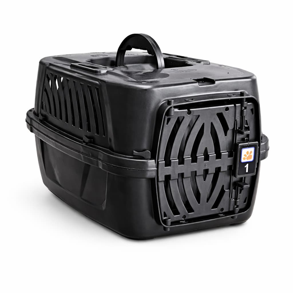 Caixa de Transporte Pet Tamanho 1 Preta Com Porta Trava e Ventilação Alça Superior Para Gatos e Cães Pequeno Porte