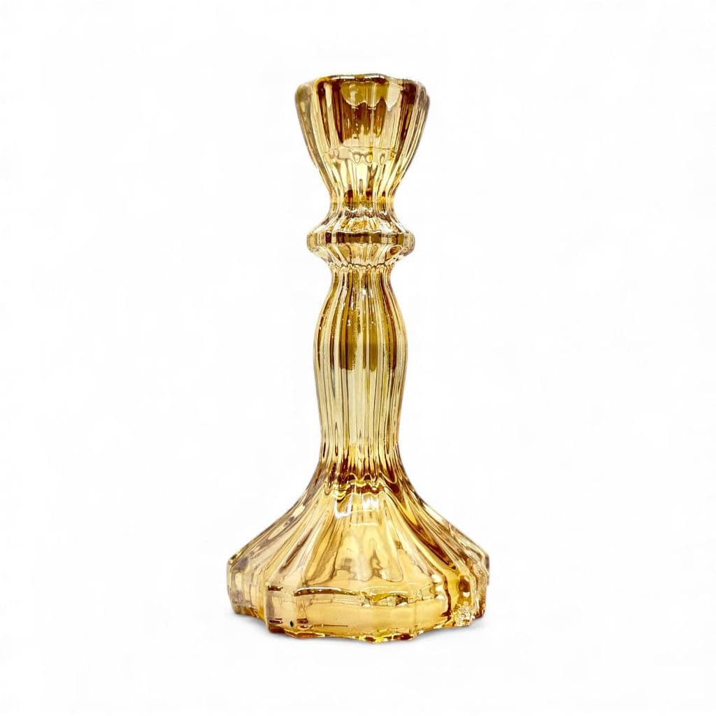 CASTIÇAL DE VIDRO CRISTAL PORTA VELA DOURADO 16CM