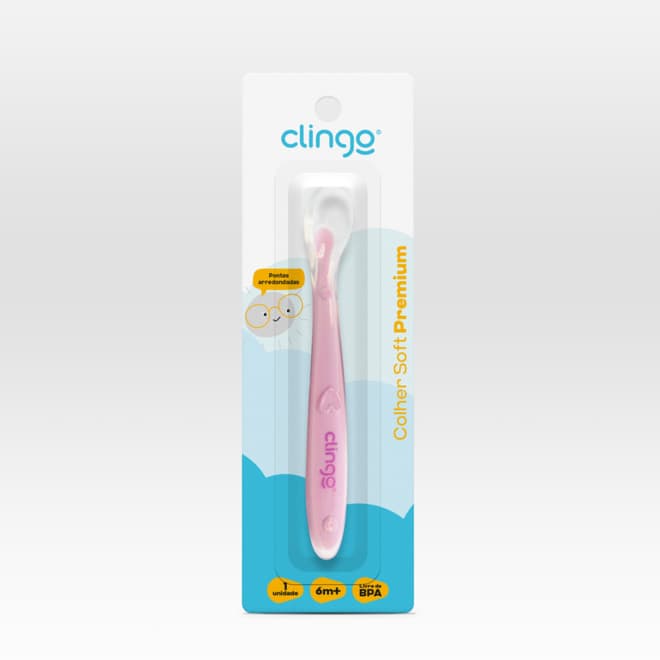 Colher Silicone Bebê Clingo Rosa Alimentação Infantil