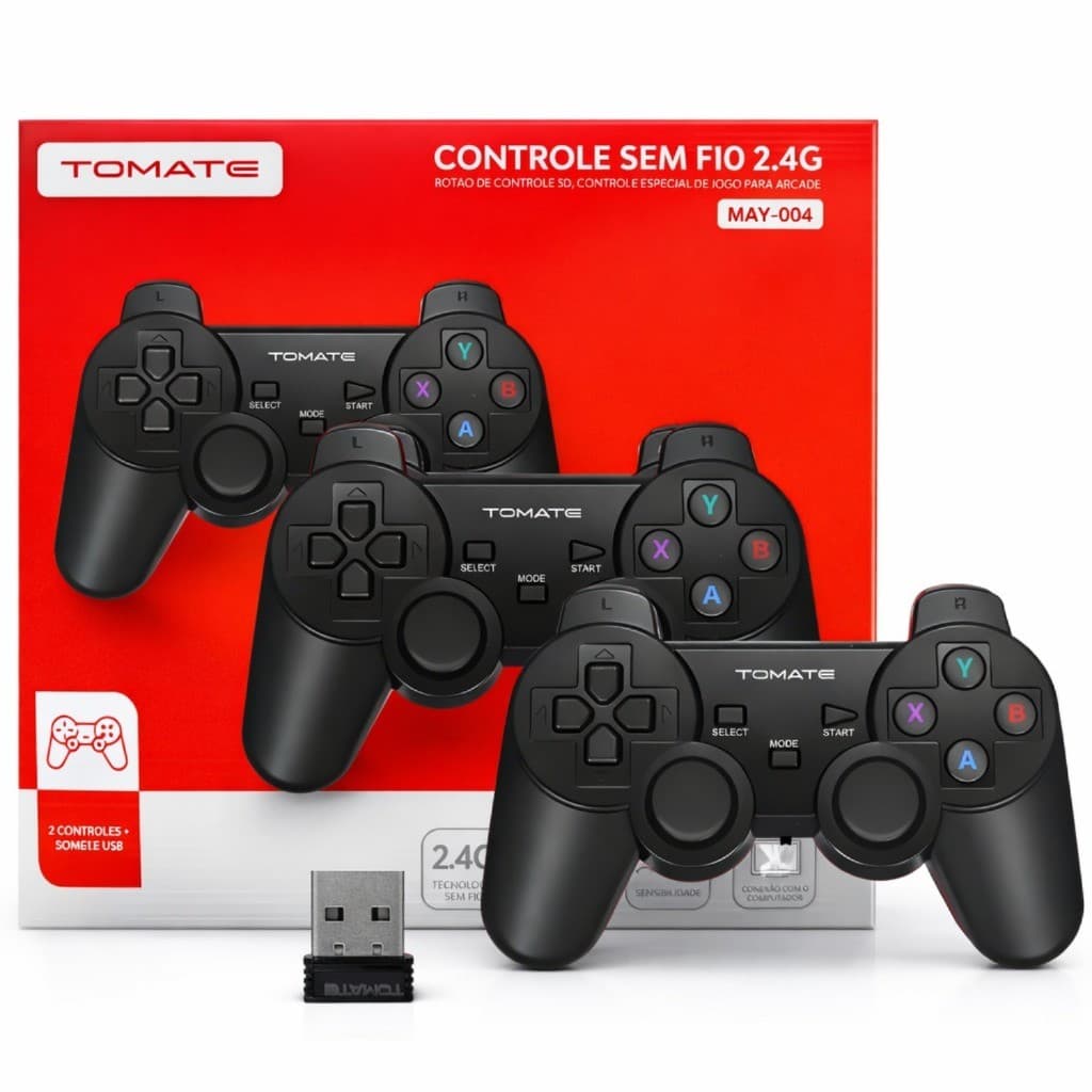 Kit 2 Controles Wireless sem Fio 2.4G com Alcance Até 10 Metros para PC TV e Jogos MAY-004