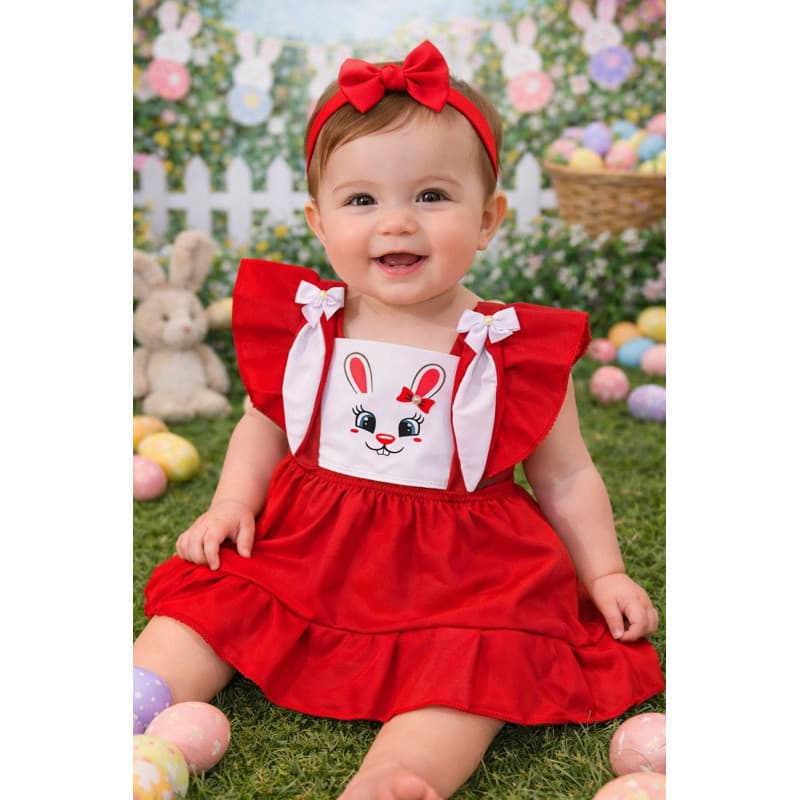 Romper Jardineira Fantasia Body Coelhinha Páscoa Bebê Menina Mesversário Ensaio Fotográfico Temático Smash the Cake Diva