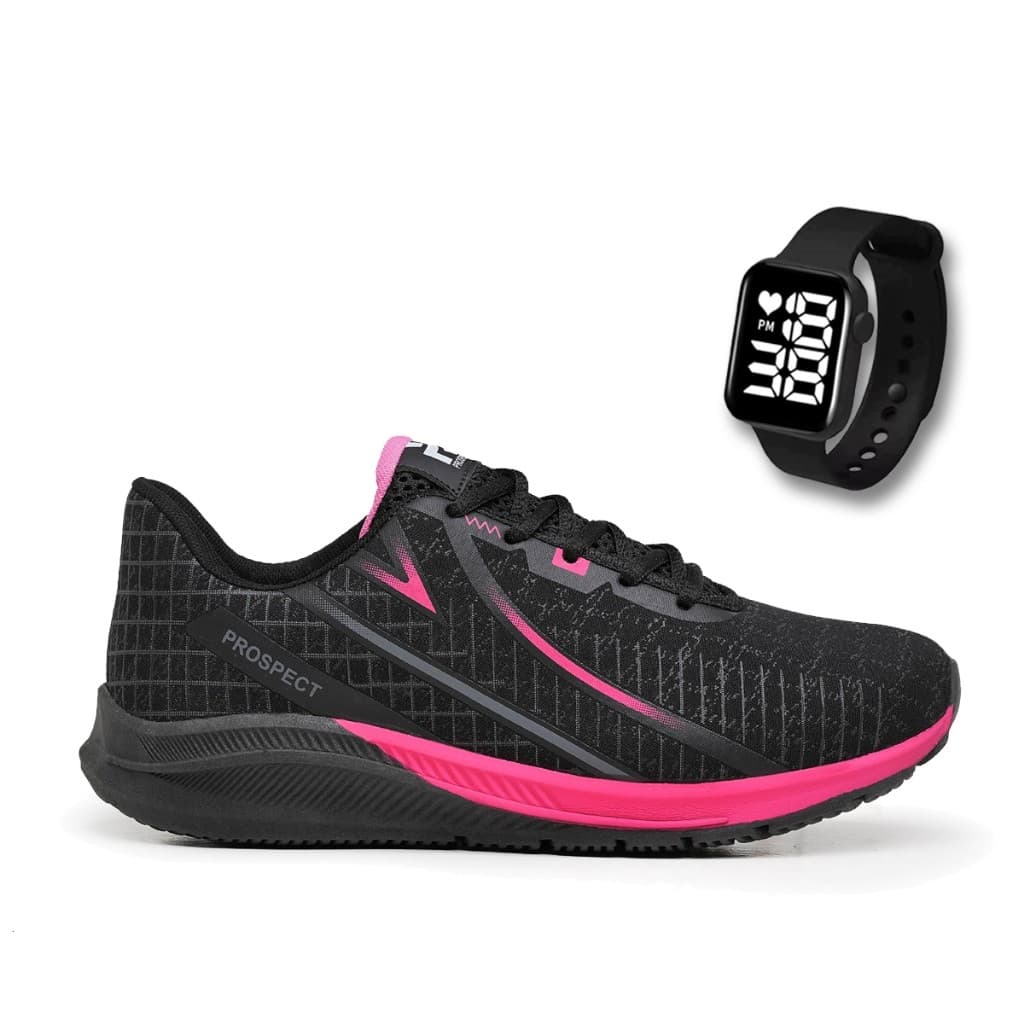 Tênis Feminino Prospect Spark Caminhada Corrida Super Leve + Relógio Led