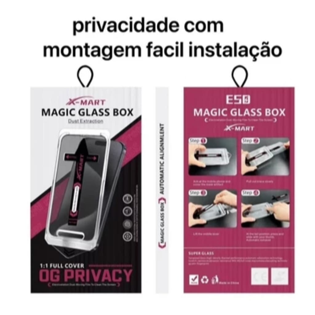 Película Privacidade Premium Magic Box Full Cover Brilho HD iPhone Todos os modelos XR/11/12/13/14/15/16/17 PRO MAX