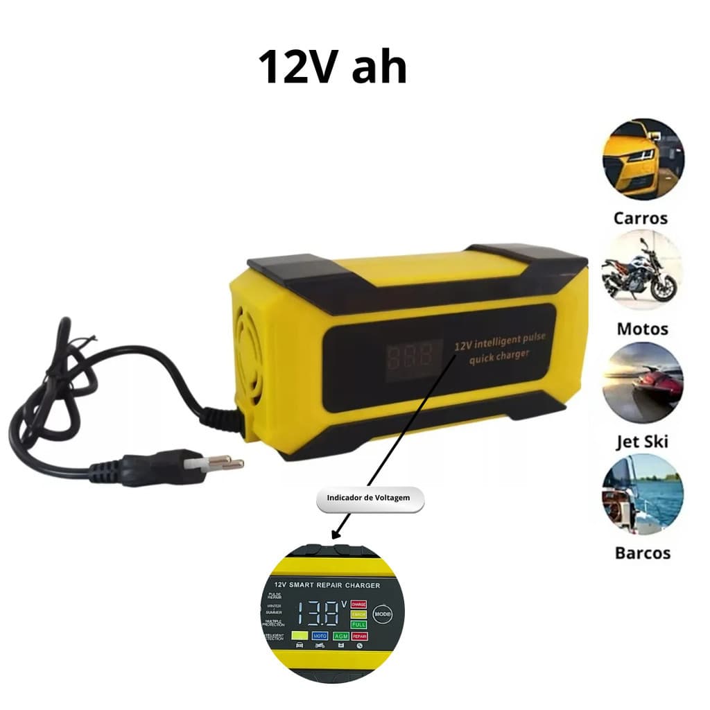 Carregador Bateria 12v Carro Moto Estacionária 8ah Universal
