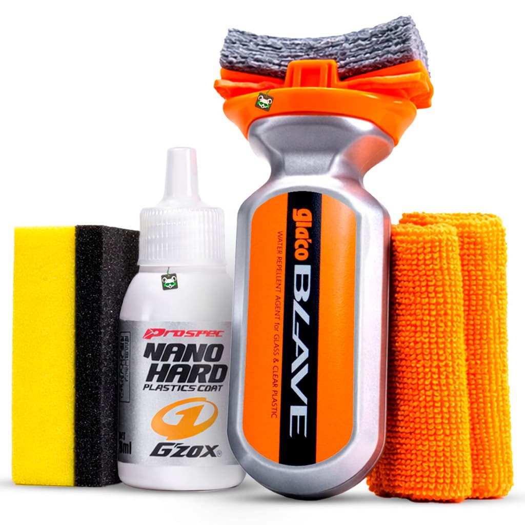 Kit Cristalizador Viseira Farol Acrílico Glaco Blave 70ml + Vitrificador Plásticos Nano Hard Soft99