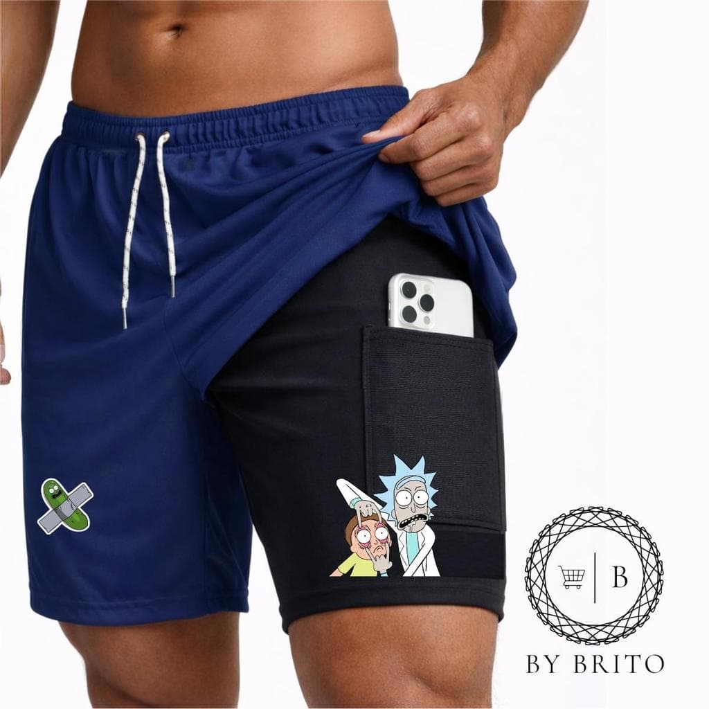 Bermuda Shorts Compressão 2 em 1 RICK & MORTY Treino Futebol Basquete Academia