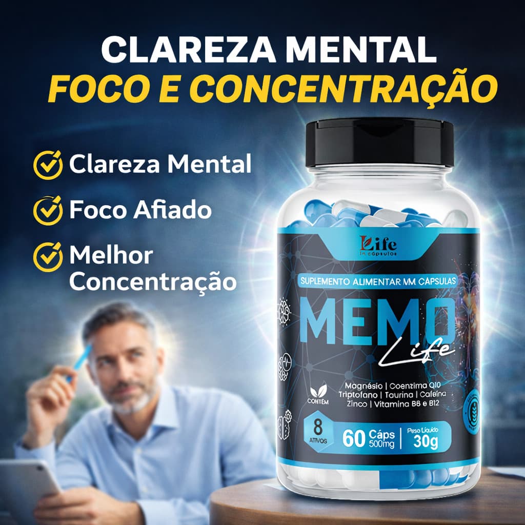 Memolife 60 Cápsulas  por Pote – Memória, Energia, Clareza Mental, Concentração - Envio Imediato