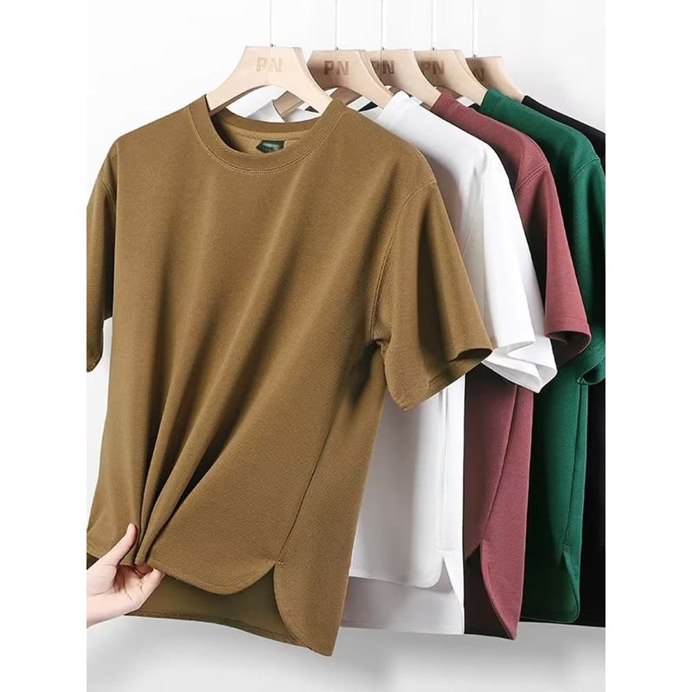 Camiseta masculina de manga curta de algodão puro verão na moda em torno do pescoço cor sólida meia manga moda All-Match