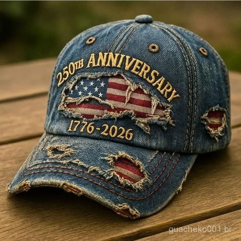 Boné de Beisebol Jeans Desgastado - Bandeira Americana Bordada, Casual para Uso ao Ar Livre