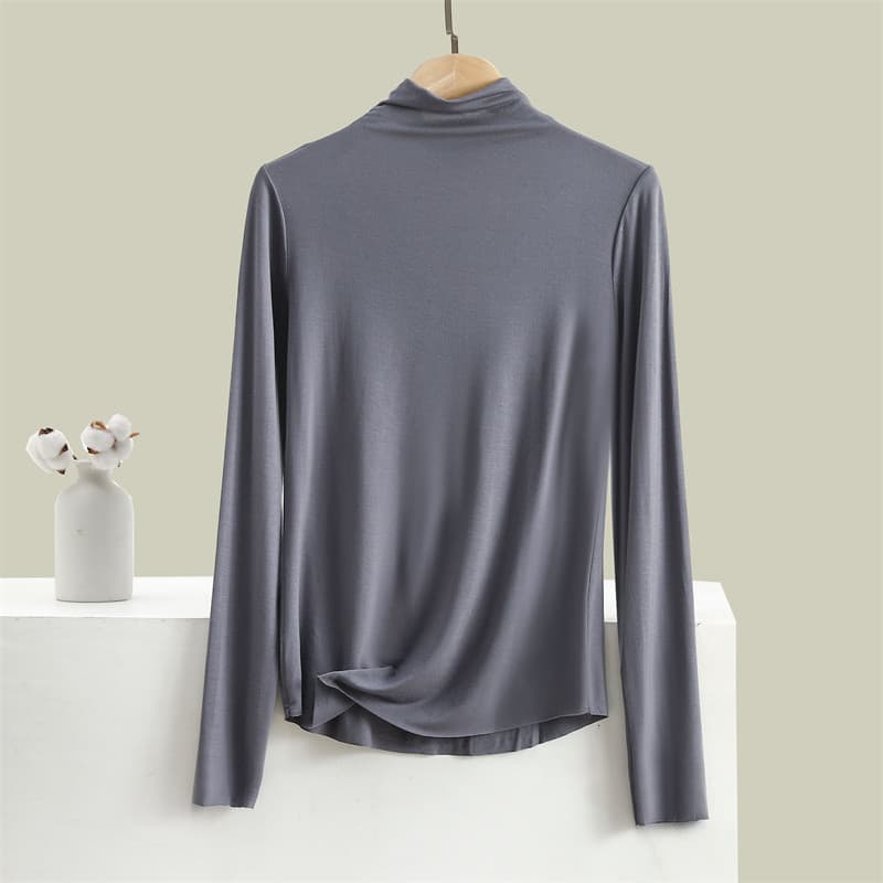 Modal meia gola alta de manga comprida camiseta feminina 2025 outono novo estilo fino ajuste mais magro olhar interior c