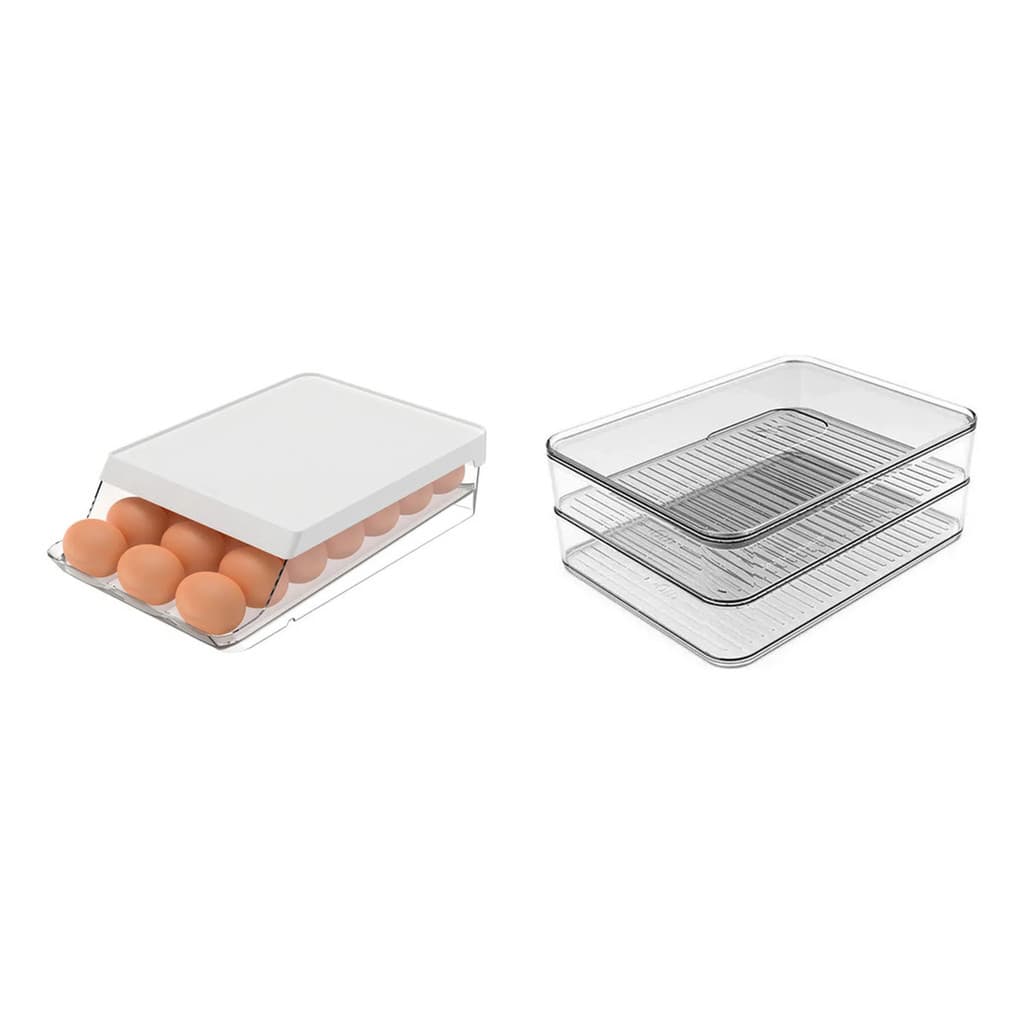 Kit Porta Ovos Bandeja 21 Uni + Porta frios duplo Ou Linha Clear Fresh