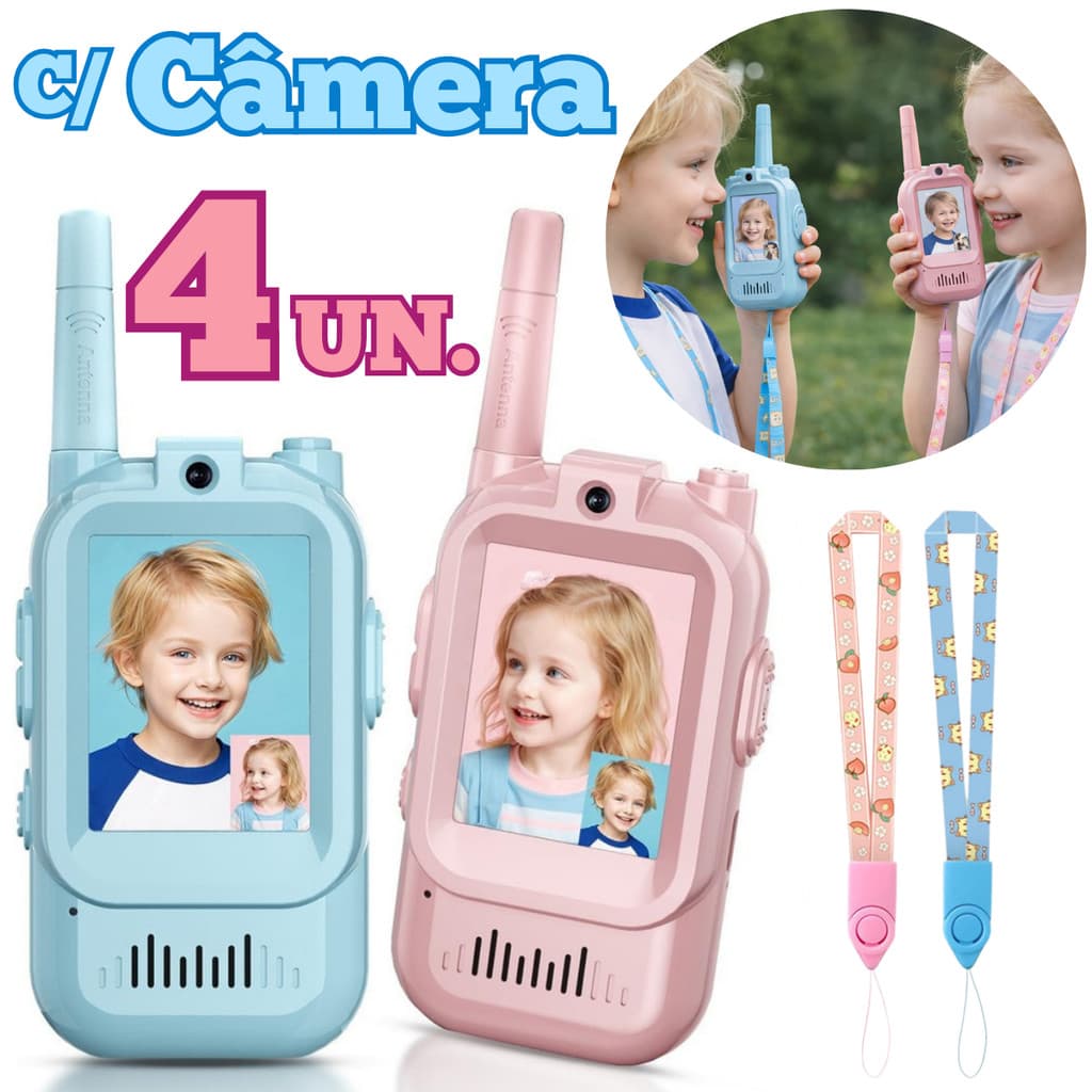 Walkie-Talkie Infantil com Vídeo Radio de Comunicação Sem Fio Tela LCD 3 Modos de Voz Alcance 400m
