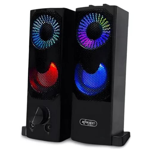Caixa de Som Gamer 2.0 Knup KP-6041 RGB USB P2 – Som Potente com Iluminação LED