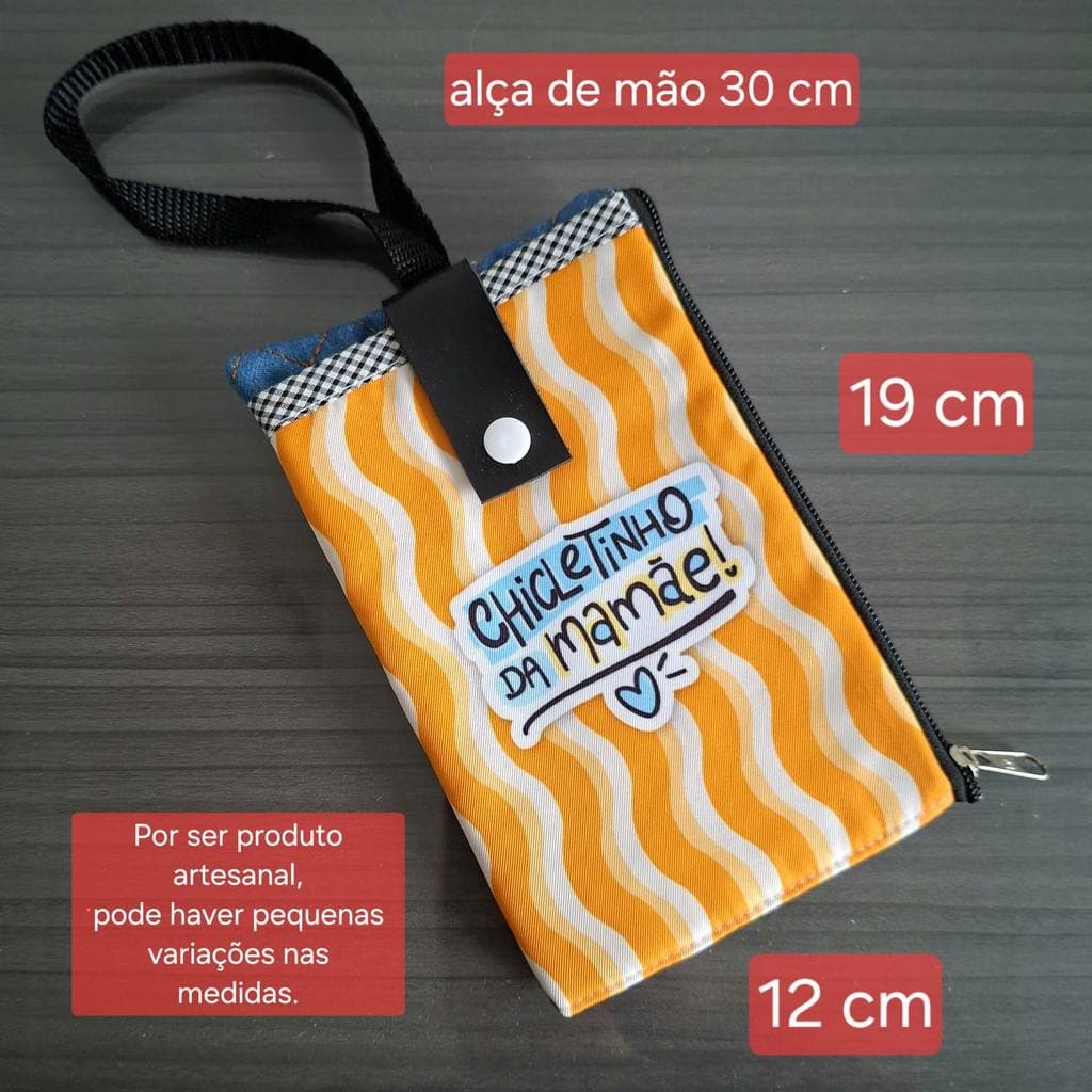 Carteira feminina de Tecido Artesanal Dia das Mães | Porta Celular | Case Celular com Alça de Mão