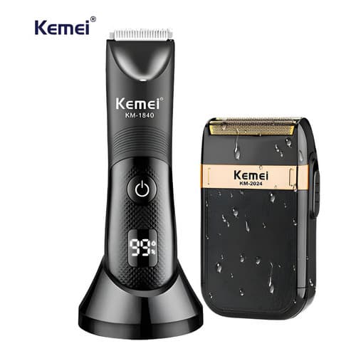 Kit 2 Máquinas Kemei Depilador Barbeador Km 1840 + Km 2024 Preto 127/220v