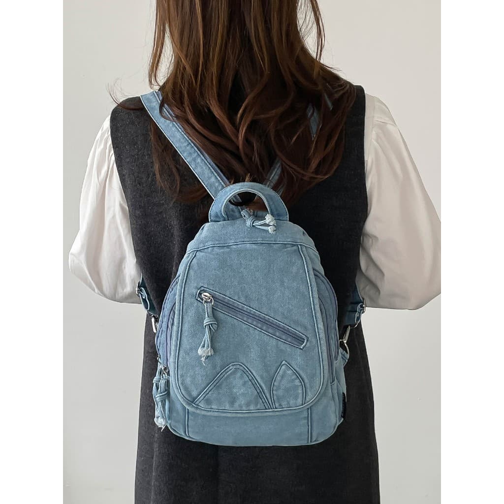 Retro lavado Denim mochila feminina moda Casual simples bolsa de ombro feminino novo estilo pequeno Commuter mochila