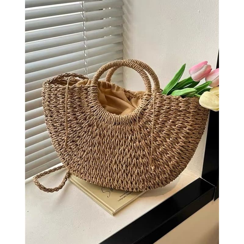 Bolsa tiracolo de palha, feminina, ombro de praia, verão, bolsa meia lua , feminina, tecido fashion, crochê