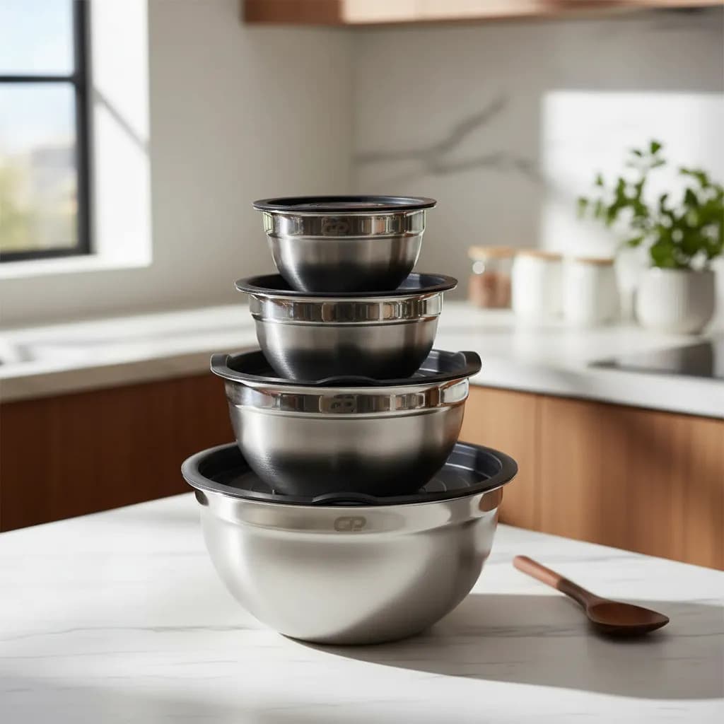 Kit Tigelas Bowl Aço Inox com Tampa 14 18 20 24cm Multiuso
