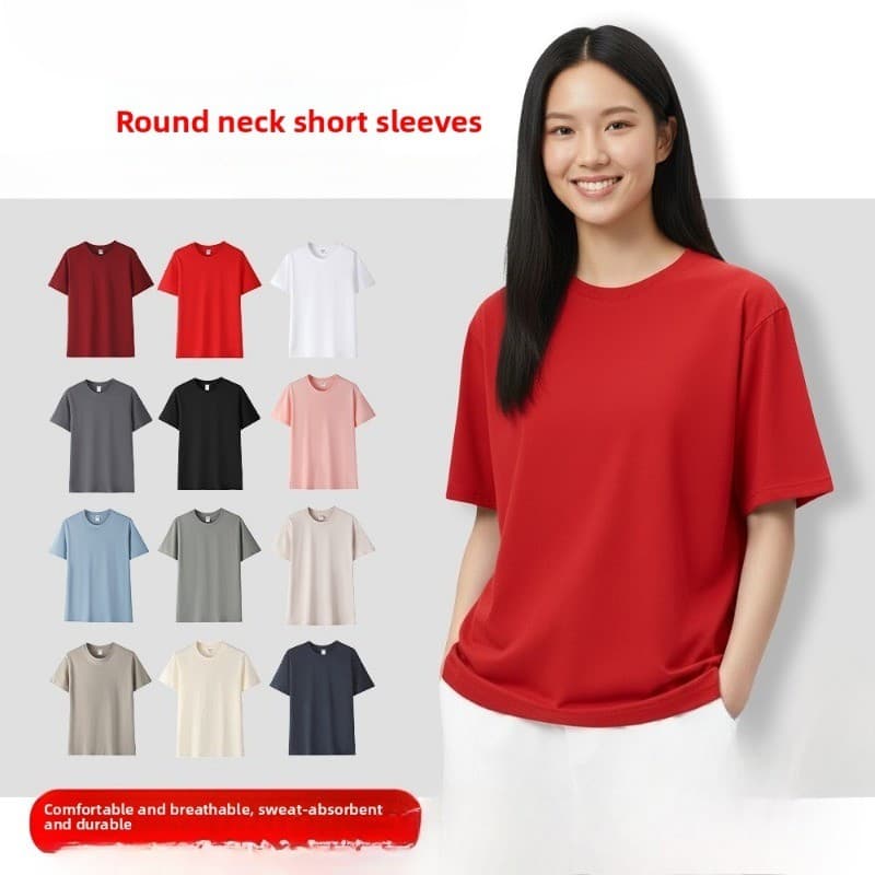 Camiseta Com Gola Redonda , Roupa De Trabalho De Algodão Puro De Cor Sólida , Uniforme De Classe , Ajuste Solto Masculin