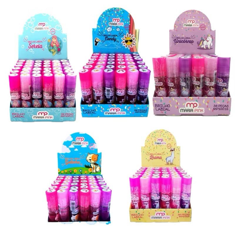 Box C/ 36 PCS Brilhos Labial Sereia Infantil Maria Pink MP10011