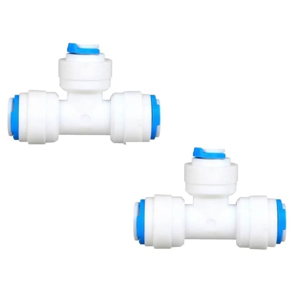 Kit 2 Conector União T Engate Rápido 1/4" x 3/8" x 1/4" para Filtro e Mangueira Alta Resistência
