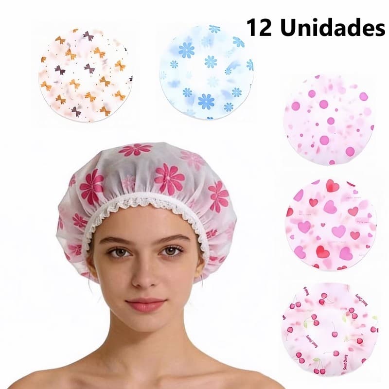 Kit 3/6/9/12 Toucas Para Banho Com Elástico Impermeável Tintura Hidratação Várias Estampas-YM6