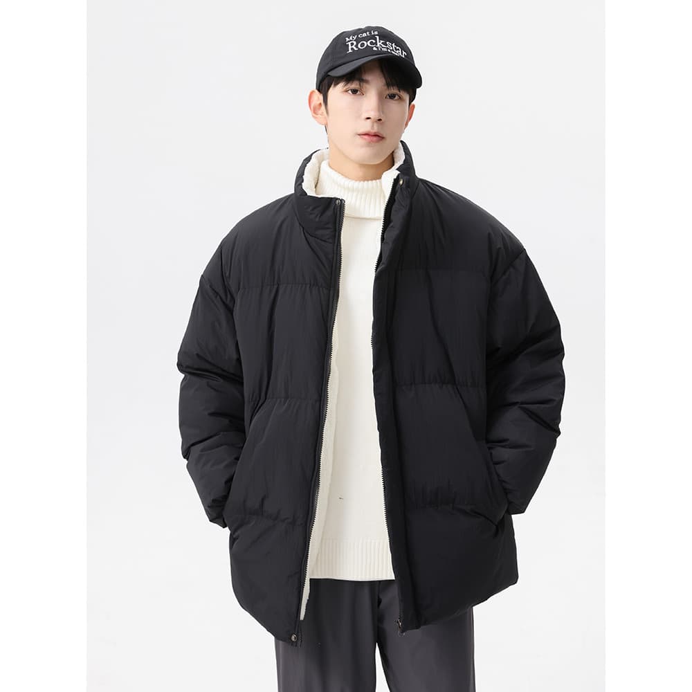 Jaqueta acolchoada de lã de cordeiro masculina outono inverno gola alta tamanho grande forro de lã quente casal jaqueta