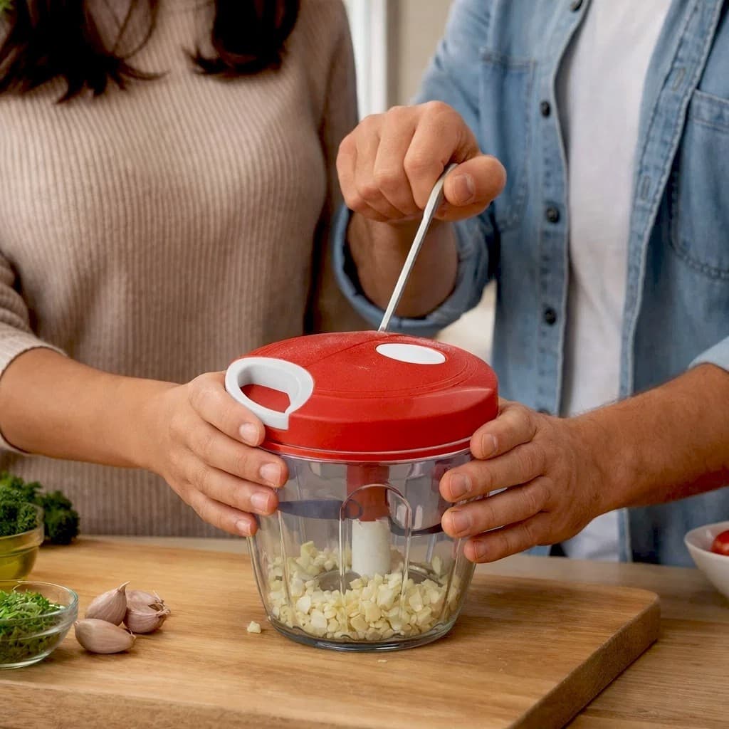 Mini processador manual alimentos fácil uso versátil cozinha rapidez prática