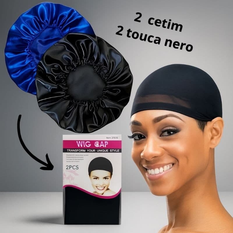 2 Toucas Nero e 2 Toucas Cetim Antifrizz Proteção Capilar Cores Aleatórias