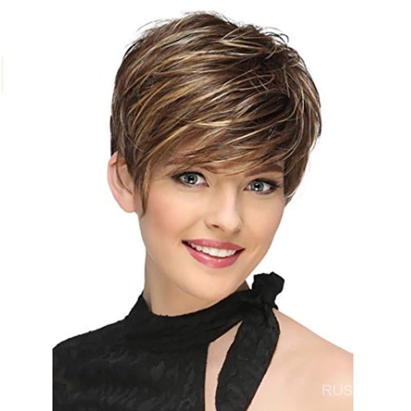 Peruca loira curta e reta, peruca de moda natural, peruca de cabelo humano
