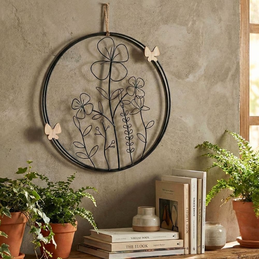 Quadro Vazado Escultura de Parede Metal Jardim Preto 23cm Tuut Decor