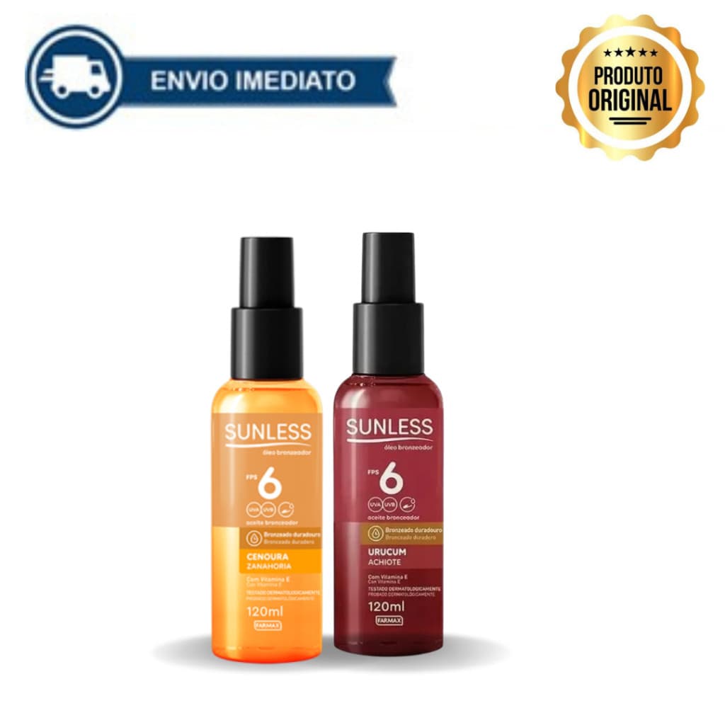 Óleo Bronzeador com Vitamina E FPS 6 Sunless Proteção e Bronzeado Natural 120ml Envio Imediato