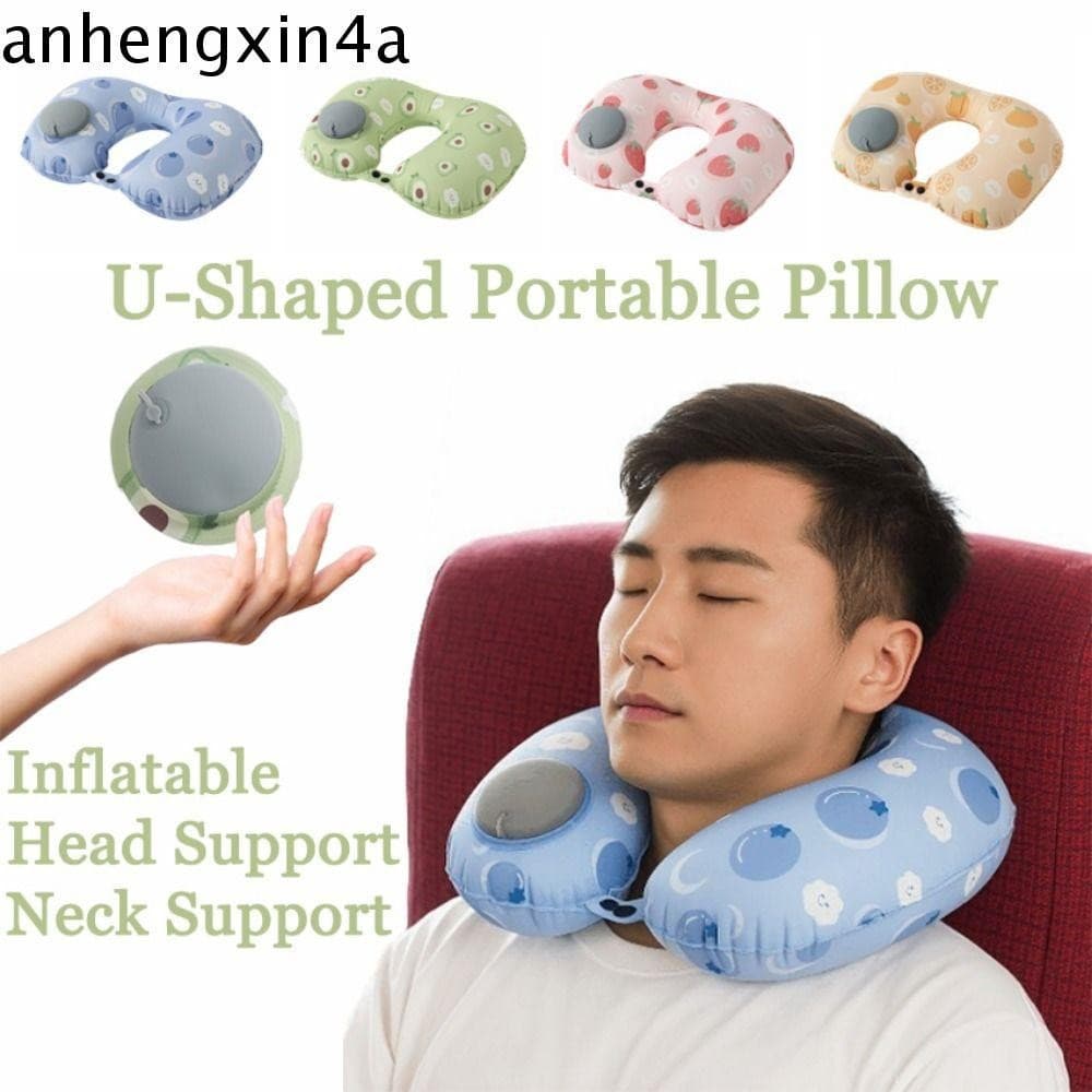 ANHENGXIN Imprensa Para Inflar Travesseiro , De Pescoço Portátil Em Forma De U Dos Desenhos Animados , Almofada Inflável