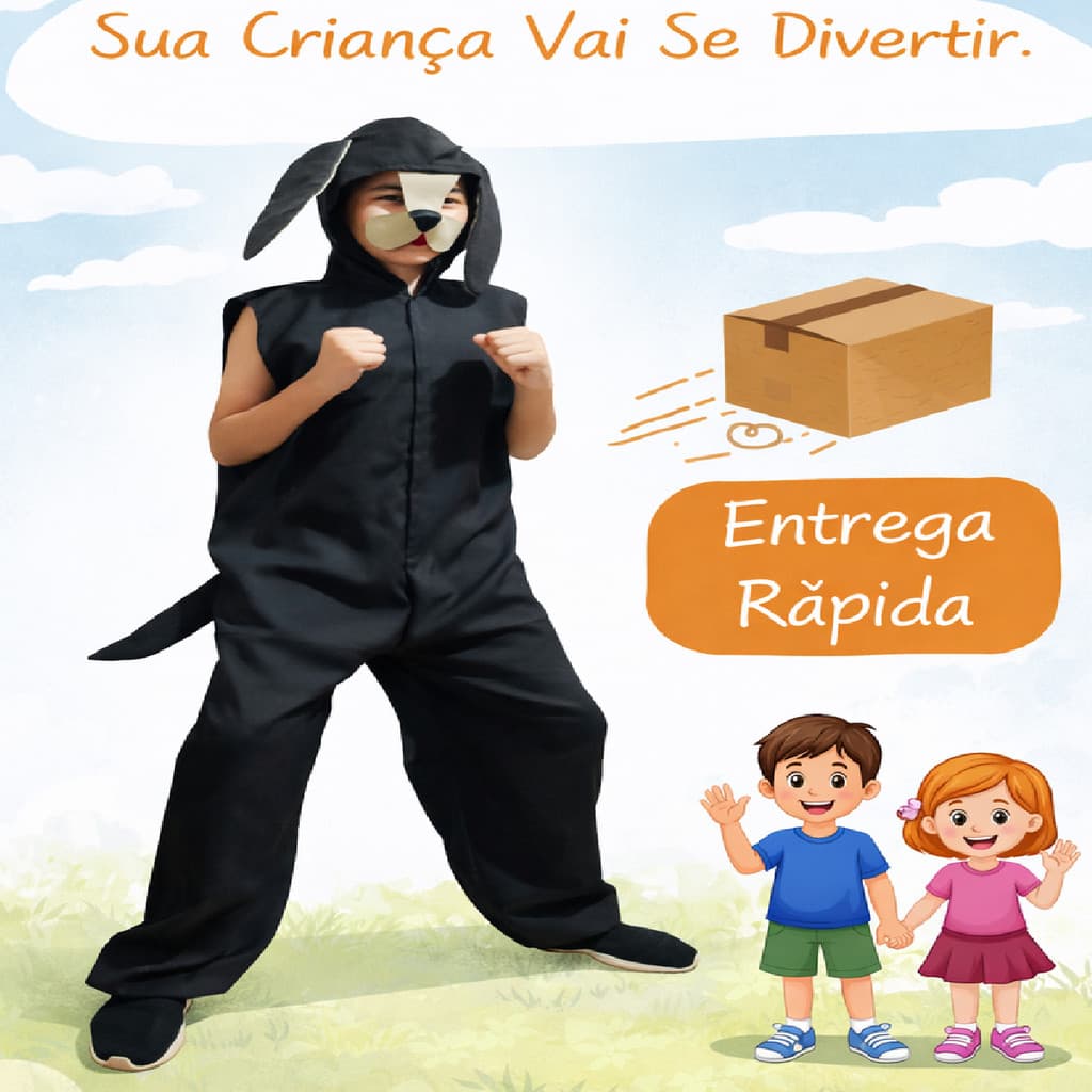 Fantasia Infantil de Cachorro | Conforto e Diversão Garantidos em Tecido Oxford Liso