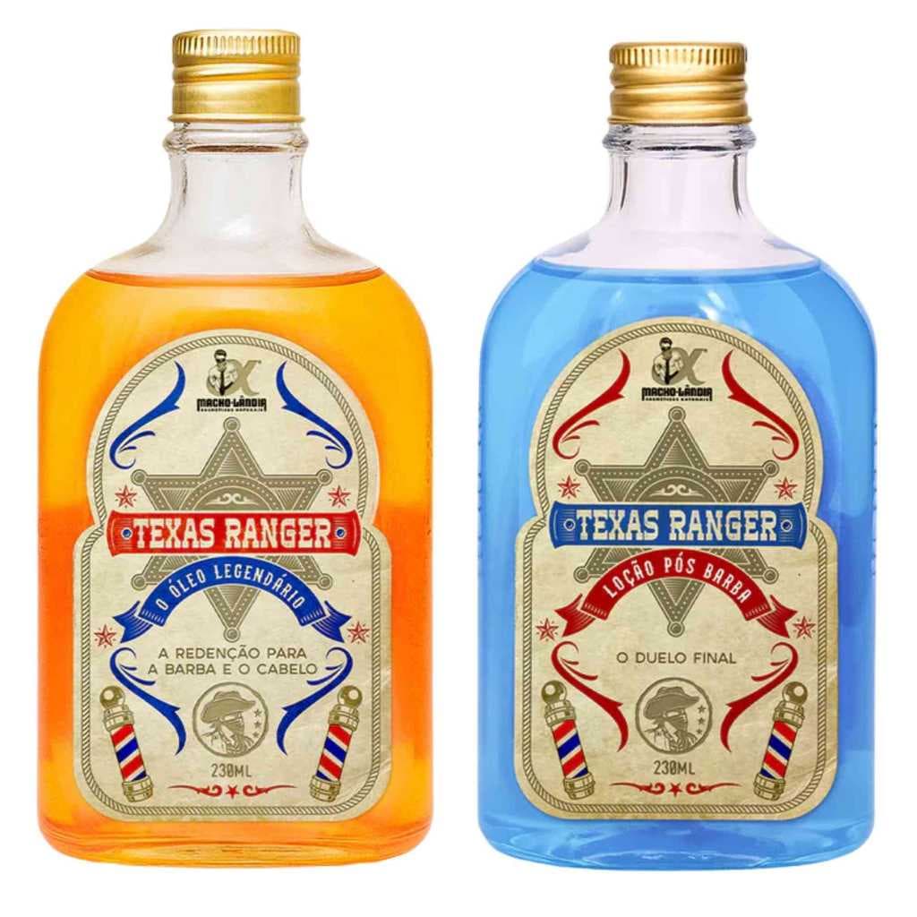 Kit Macho Landia Óleo Para Barba Texas Ranger 230ml + Loção Pós Barba Texas 230ml Hidratação Nutrição Profissional