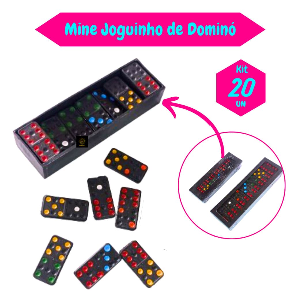 Dominó Kit 20 Jogos de MINI Domino Infantil Lembrancinha de festas e Prendas Caixinha com 28 peças Bolinhas Pintadas