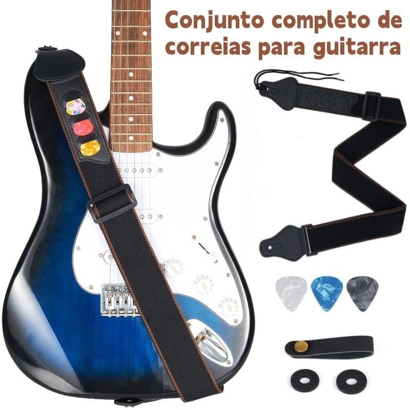 Correia Violão Guitarra Baixo Personalizada Correia Ajustável Para Baixo Com Clipe Para Palheta + 3 Palheta Brinde