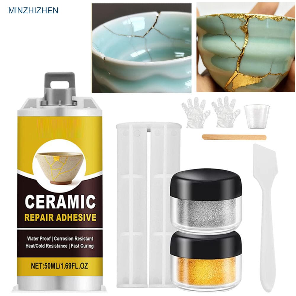 Kit De Reparo Kintsugi De Porcelana De Cerâmica Quebrada Repare Sua Significativa Com Pó Dourado Perfeito Para Iniciante