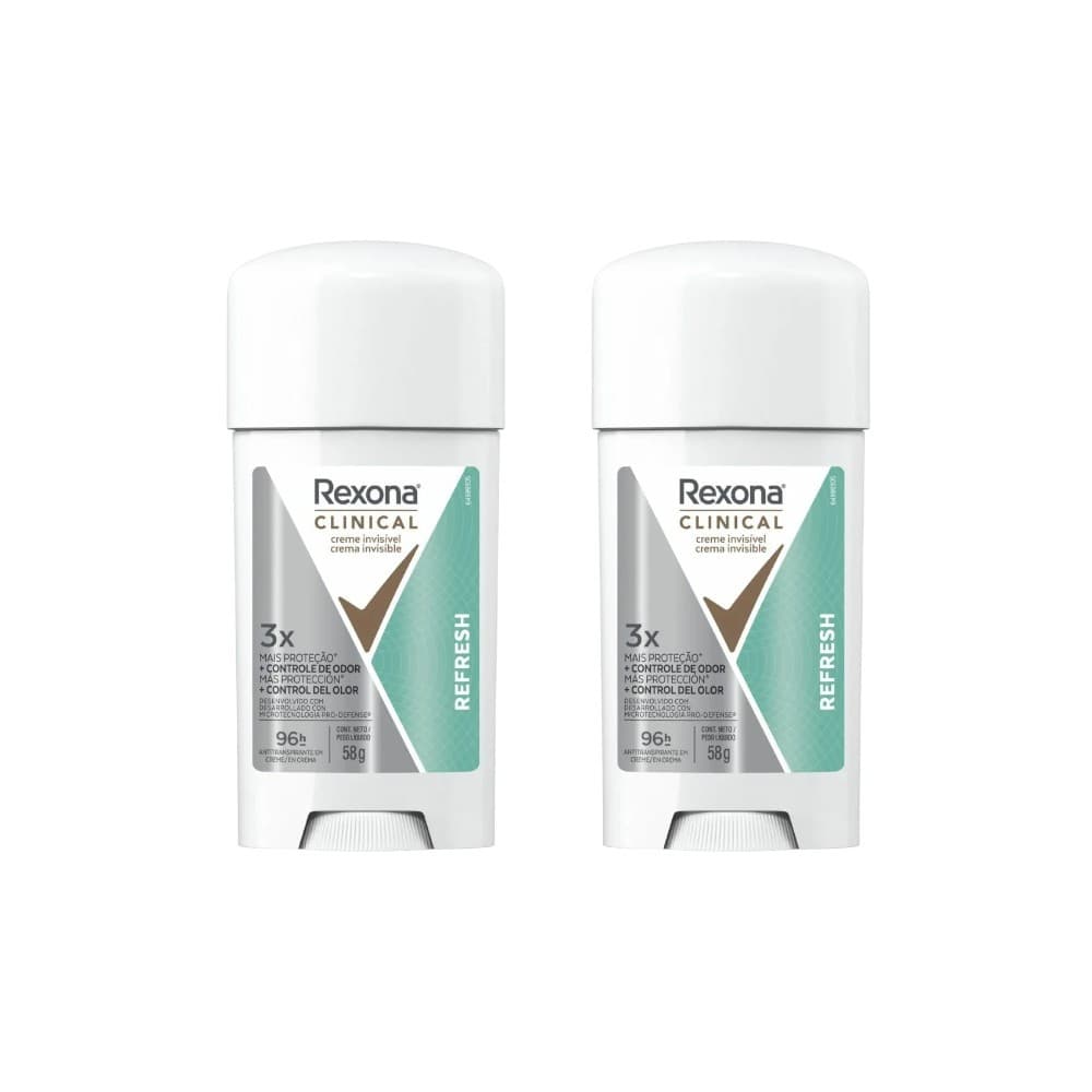 Rexona Kit 2un - Antitranspirante Creme Invisível Stick 96h Clinical Refresh 58g