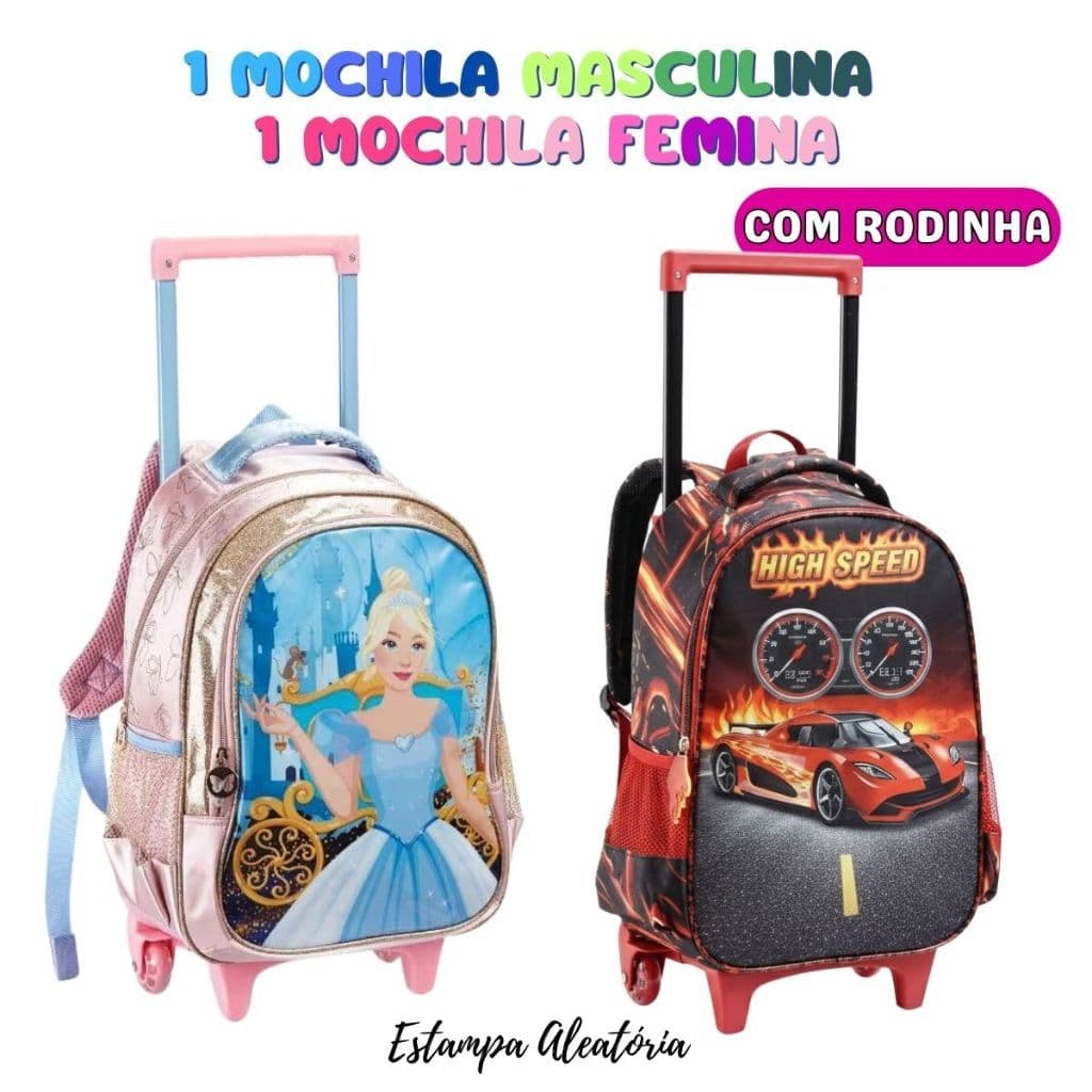 Kit 2 Mochilas Grandes Com Rodinha Infantil/Juvenil Unissex ALEATÓRIO