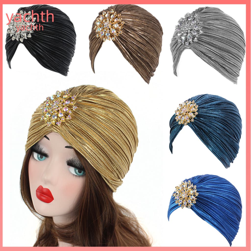 Estilo Retro Lenço Chapéu Vintage Feminino Turbante Com Strass Pregas 1920s-30s Acessório De Cabelo Elegante Fantasia Headpie