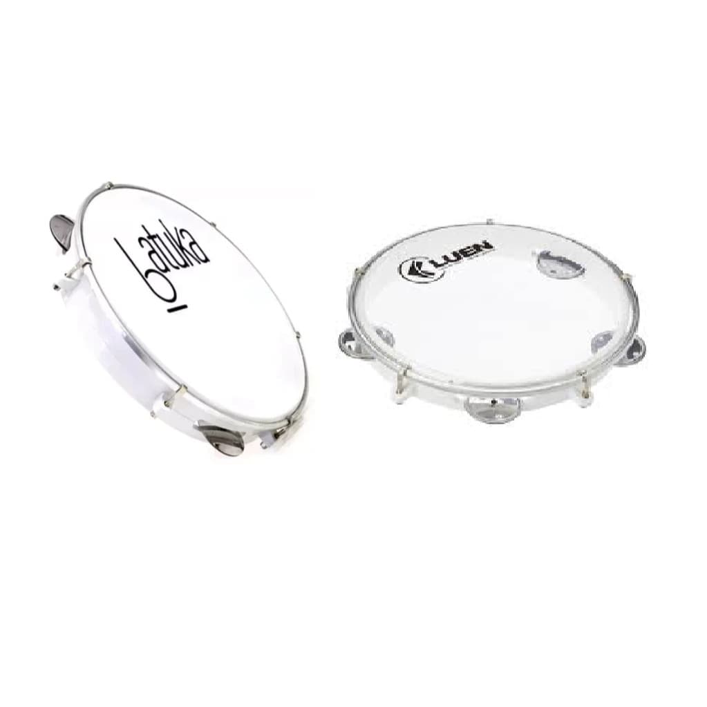 Kit branco Pandeiro Luen 10 Batuka Abs Platinela Inox Cor Branco +PANDEIRO 08 ABS JUNIOR BRANCO
