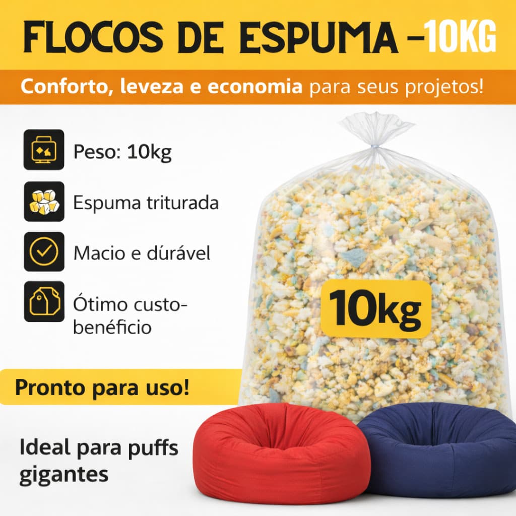 Enchimento de Espuma 10 Kg para Puffs e Almofadas Travesseiros e Estofados LV