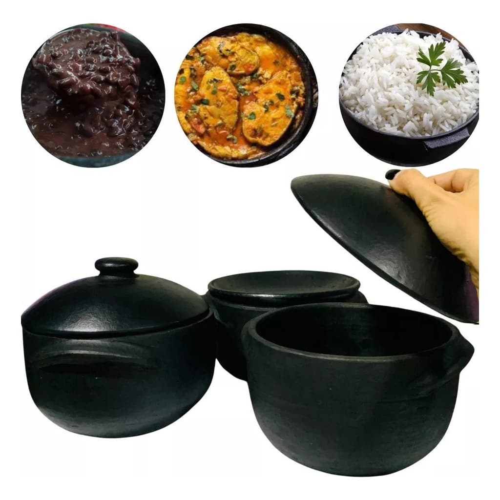Kit 3 Panelas Barro Preto Rústica 3 Litros Comida Caseira