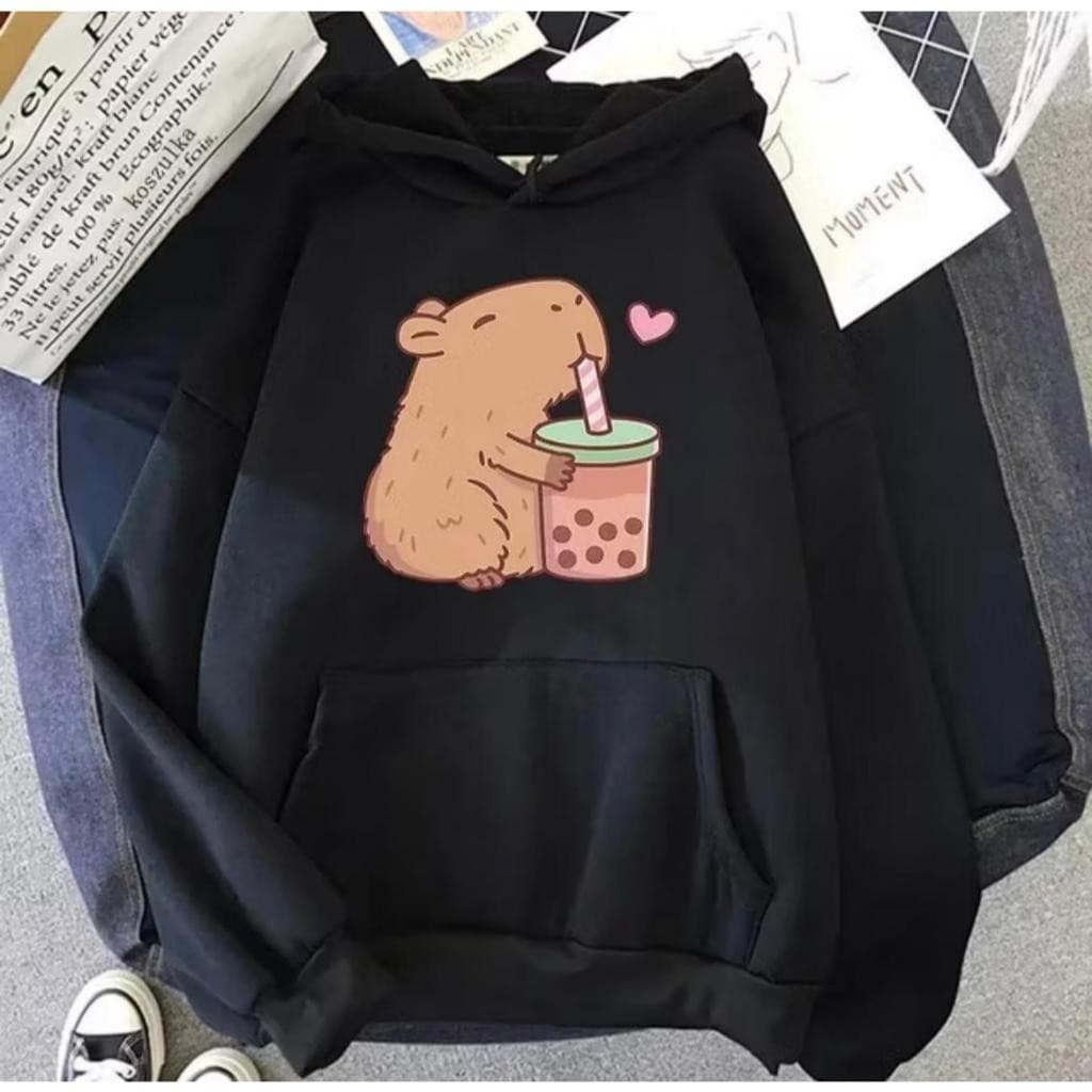 Moletom Canguru Bluasão De Frio Estampa Capivara Milk Fofa Tumblr Com Capuz Casaco Blusa